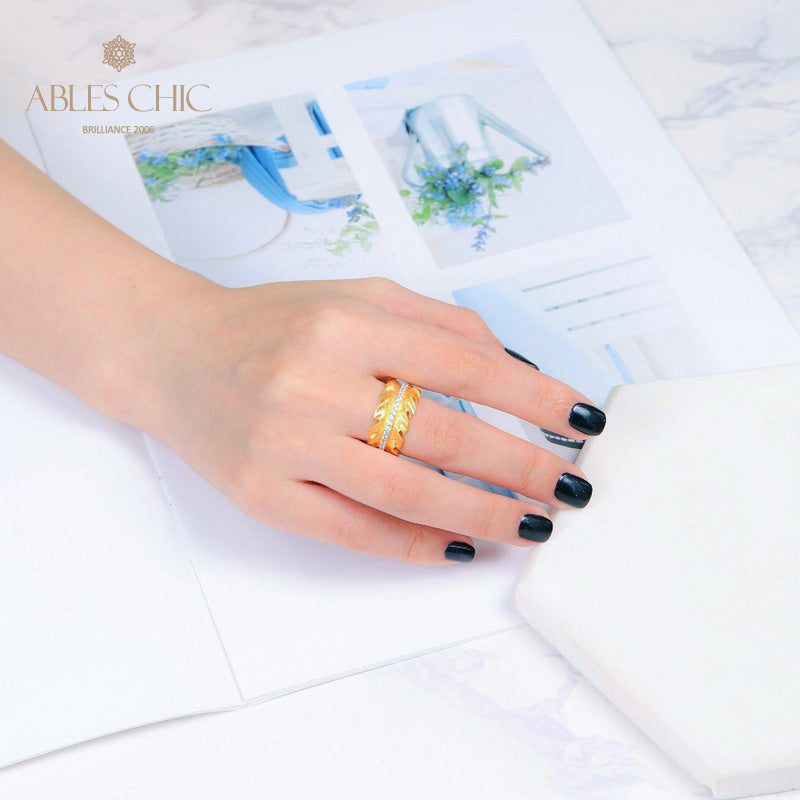 Bague Brossée Motif Feuille 5480