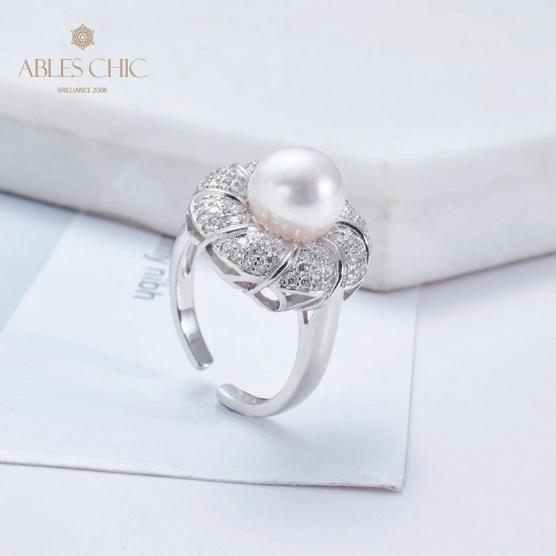 Bague florale en perles d'Akoya 5783