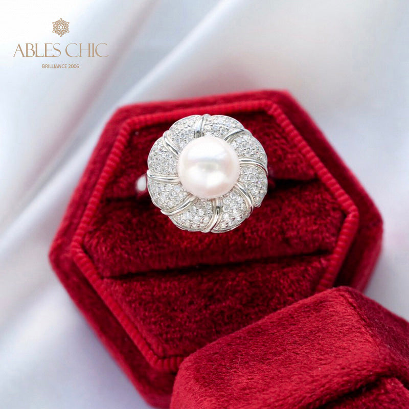 Bague florale en perles d'Akoya 5783