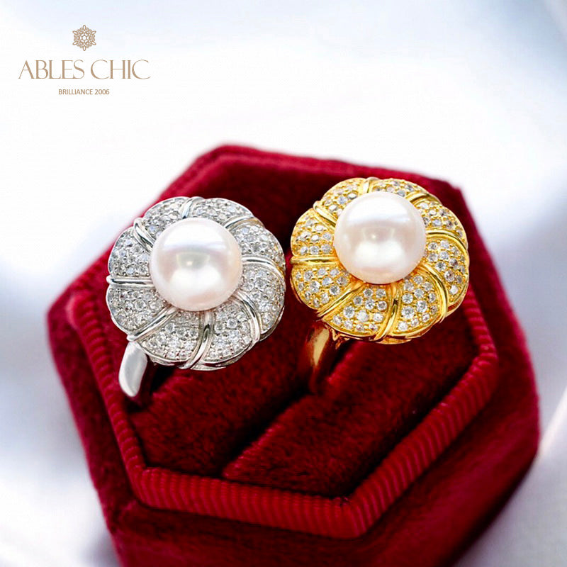Bague florale en perles d'Akoya 5783