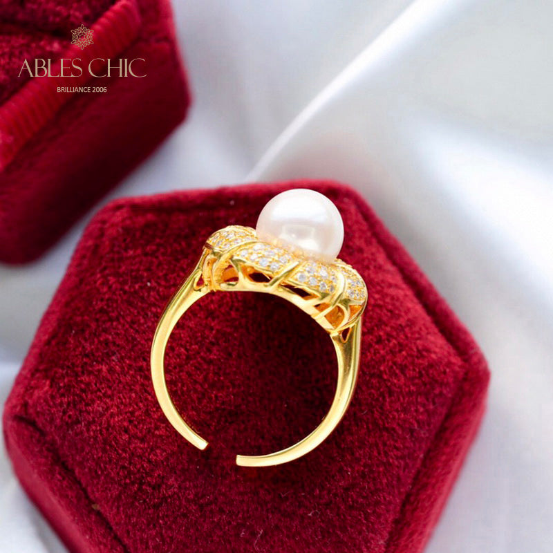 Bague florale en perles d'Akoya 5783