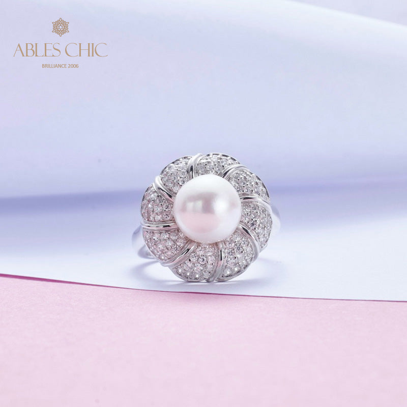 Bague florale en perles d'Akoya 5783