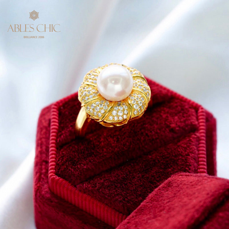 Bague florale en perles d'Akoya 5783
