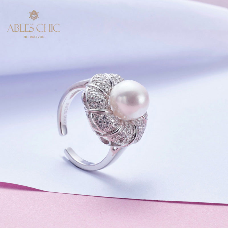 Bague florale en perles d'Akoya 5783