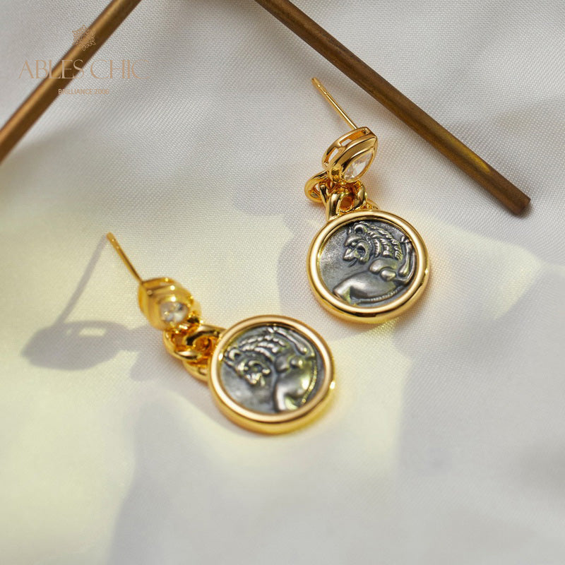 Boucles d'oreilles pièces de lion romaines 5980