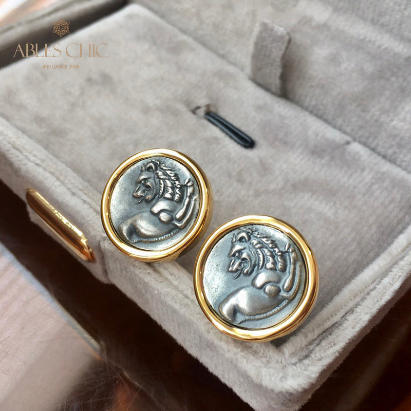 Boucles d'oreilles pièces de monnaie antiques Sculpture de Lion 5981