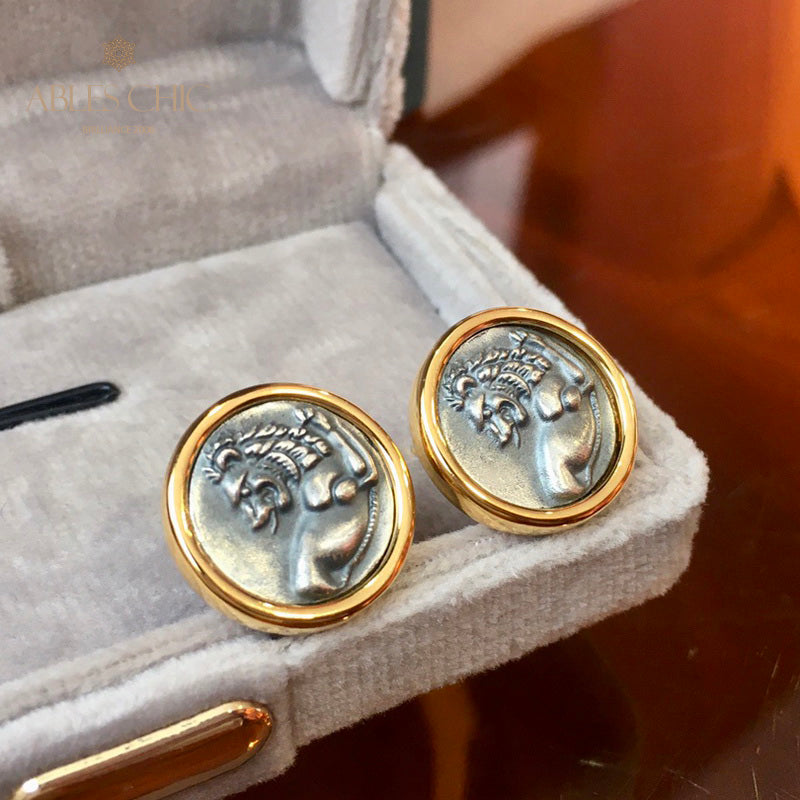Boucles d'oreilles pièces de monnaie antiques Sculpture de Lion 5981