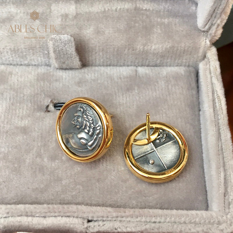 Boucles d'oreilles pièces de monnaie antiques Sculpture de Lion 5981