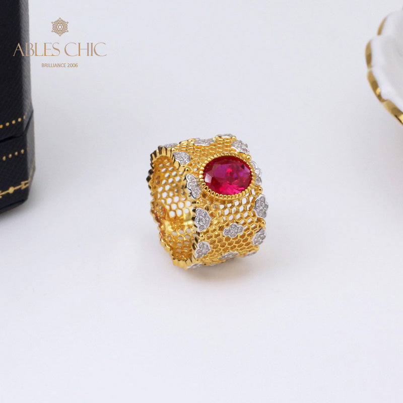 Bague florale en nid d'abeille en dentelle 5031