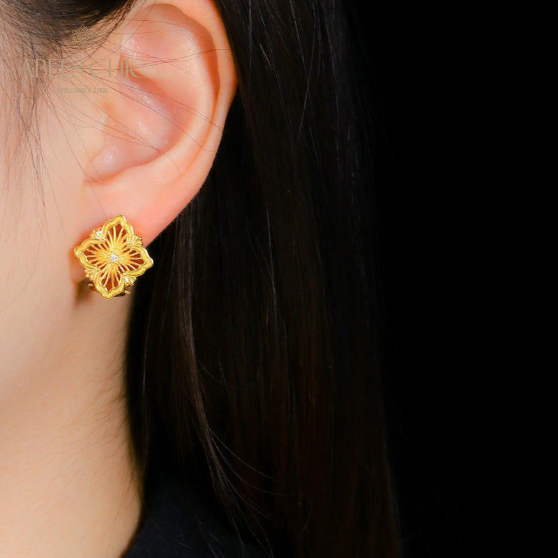 Boucles d'oreilles trèfle en agate filigrane 5382