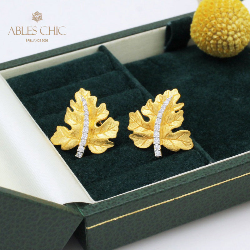 Boucles d'oreilles brossées feuille d'érable 5142