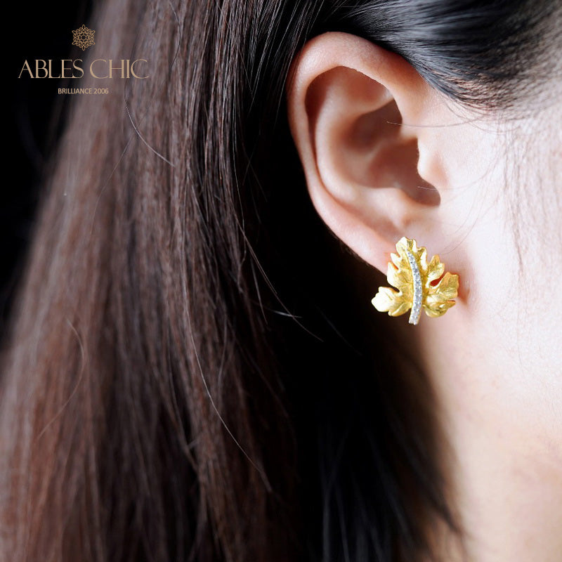 Boucles d'oreilles brossées feuille d'érable 5142