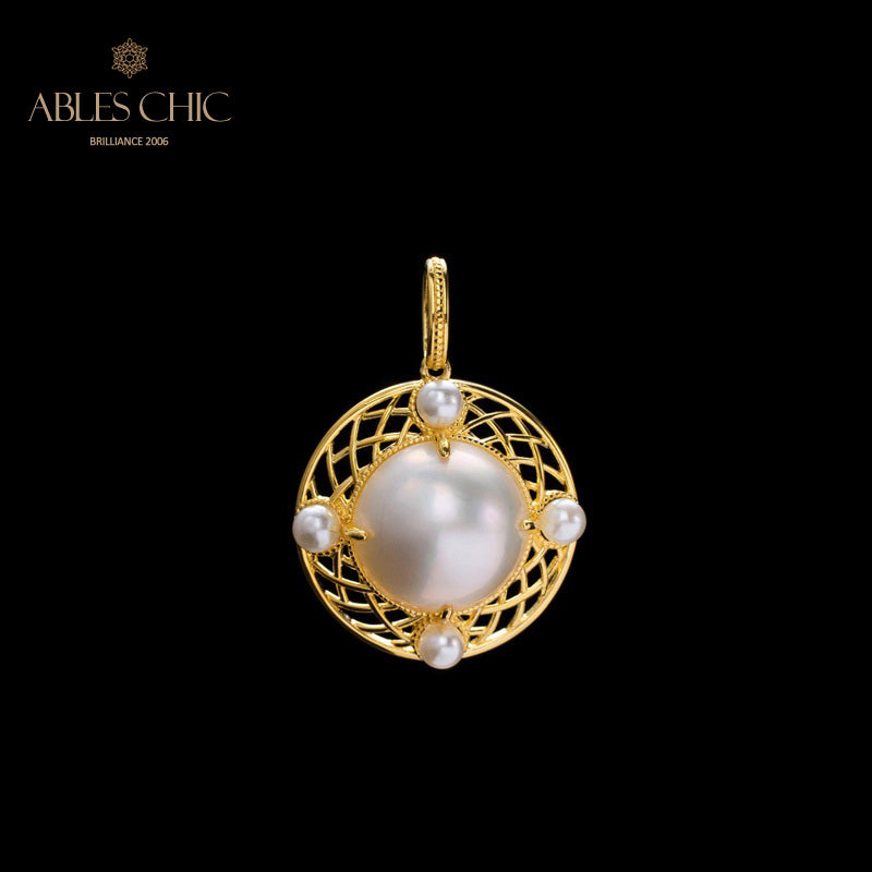 Pendentif disque en maille de perles Mabe 5956