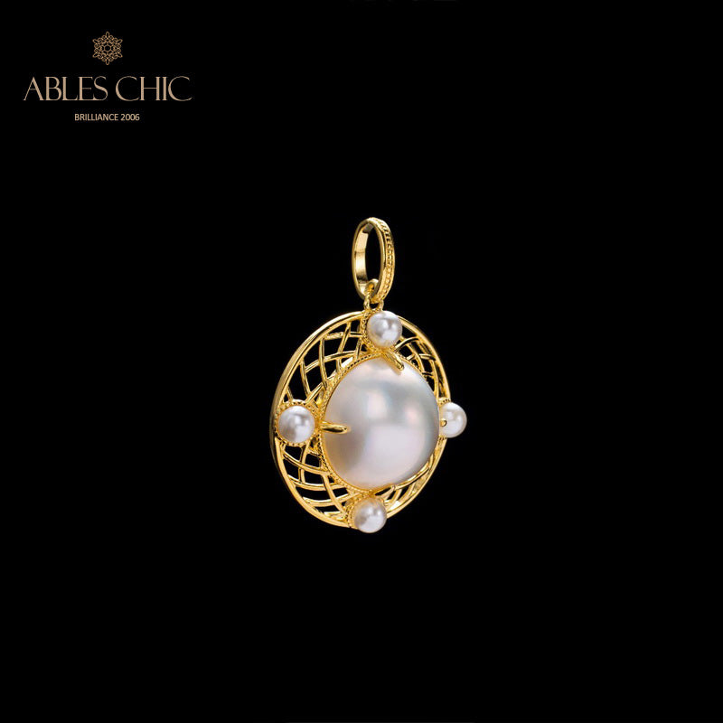 Pendentif disque en maille de perles Mabe 5956