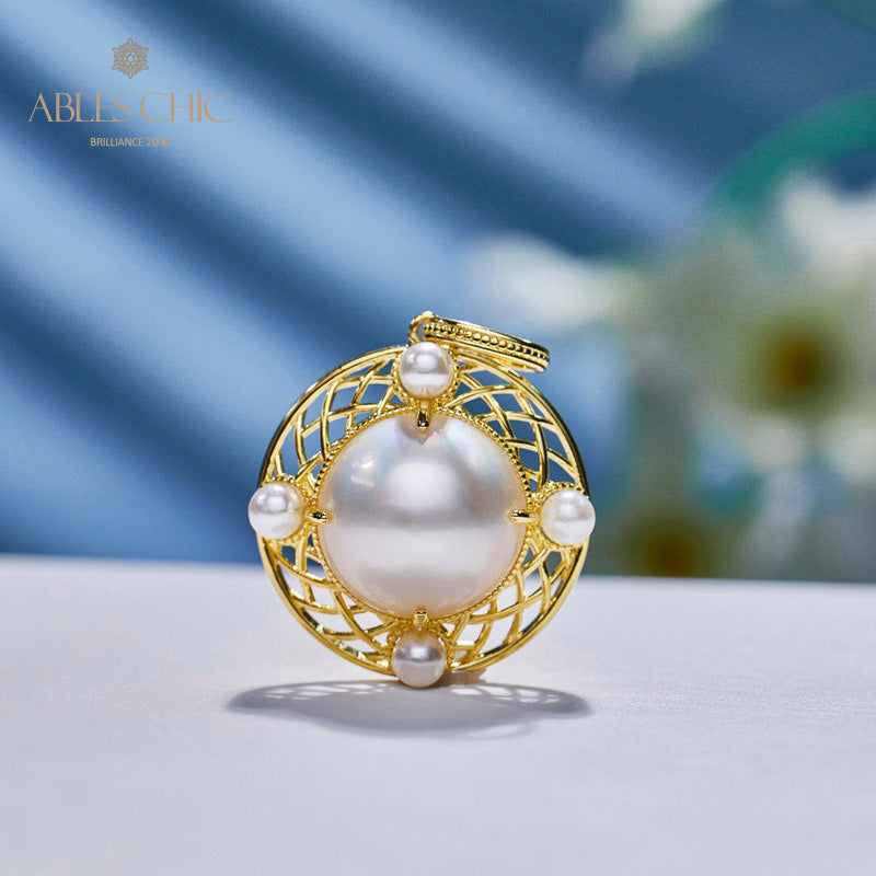 Pendentif disque en maille de perles Mabe 5956