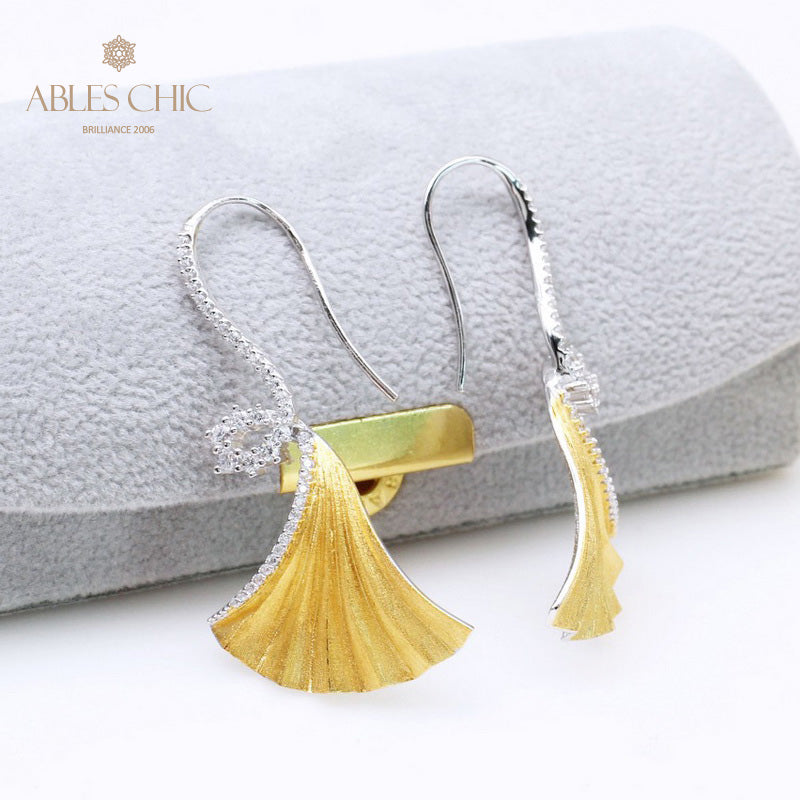 Boucles d'oreilles feuille de Ginkgo, élément en tissu, 5450