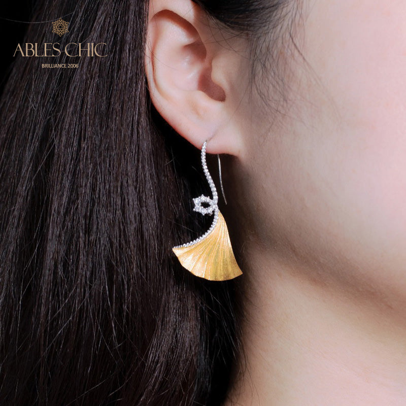 Boucles d'oreilles feuille de Ginkgo, élément en tissu, 5450