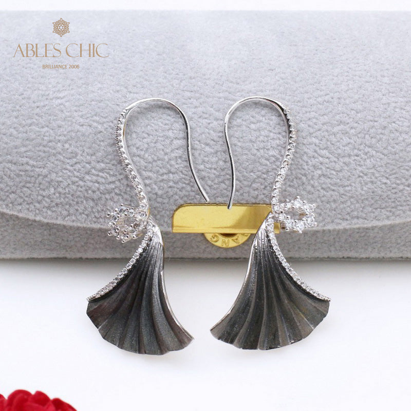 Boucles d'oreilles feuille de Ginkgo, élément en tissu, 5450