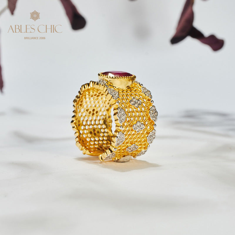 Bague florale en nid d'abeille en dentelle 6045