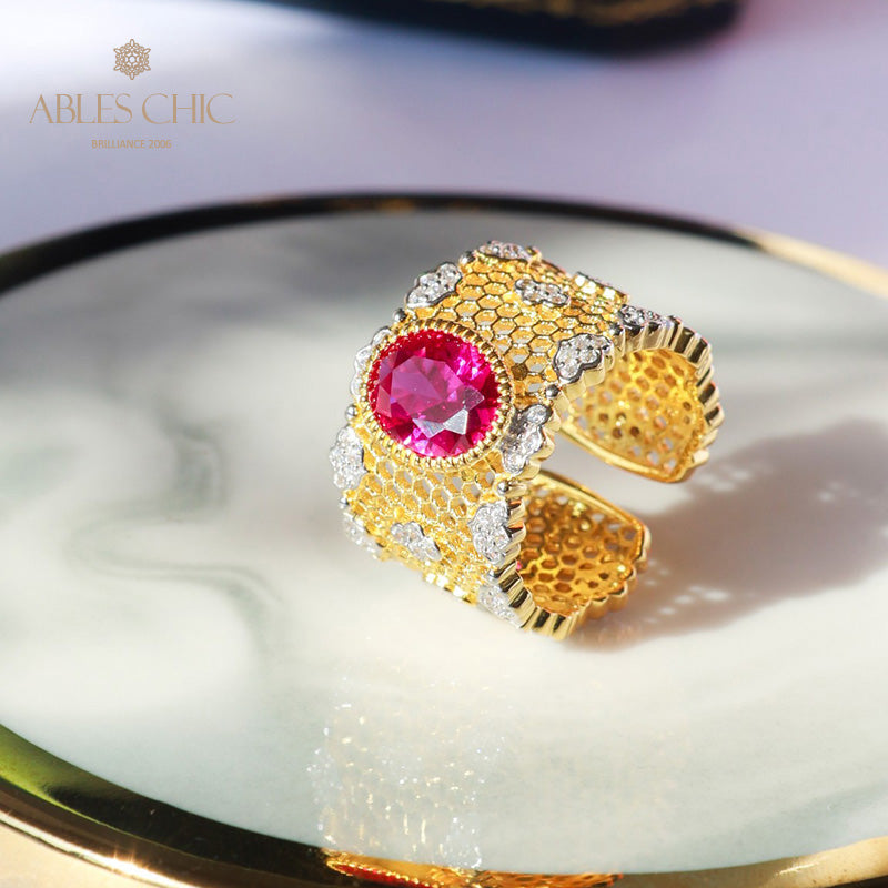 Bague florale en nid d'abeille en dentelle 6045