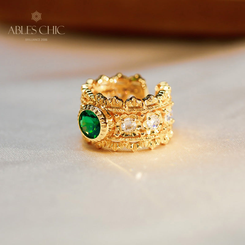 Bague ouverte émeraude ajourée 5998