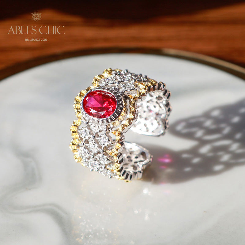 Bague florale en dentelle rubis 6048