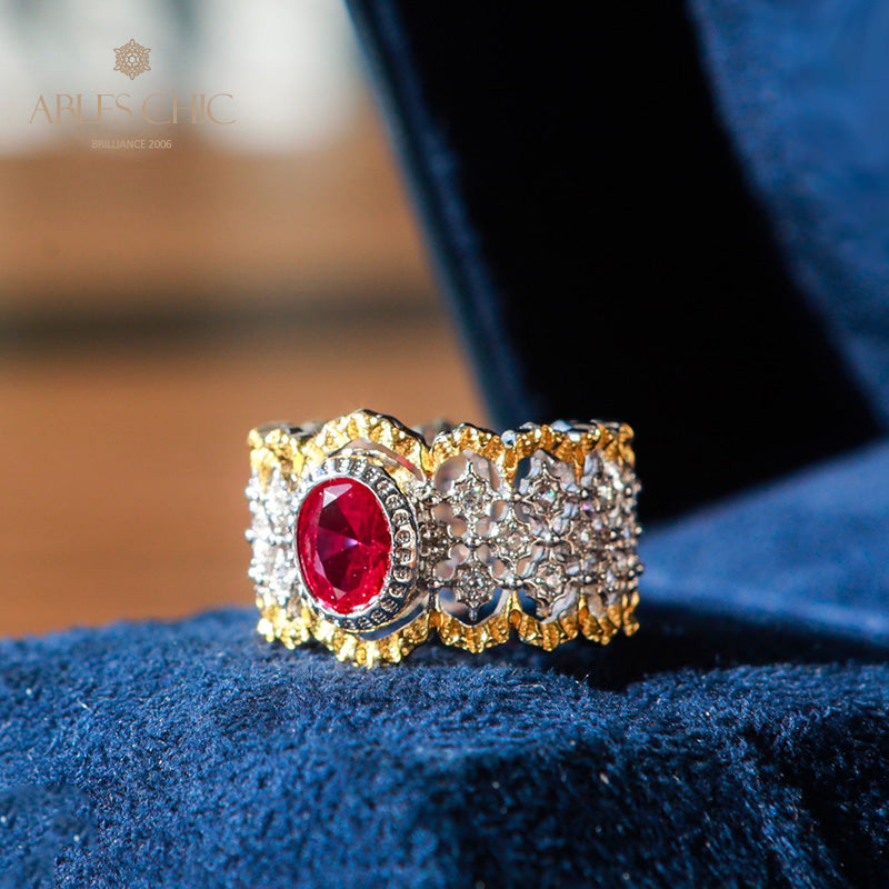Bague florale en dentelle rubis 6048