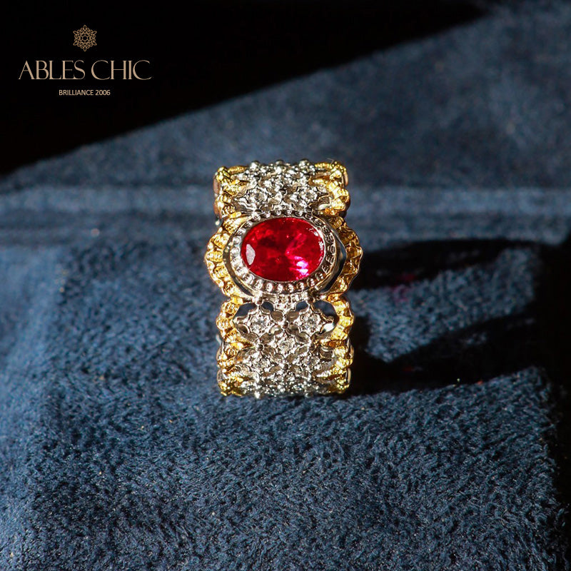 Bague florale en dentelle rubis 6048