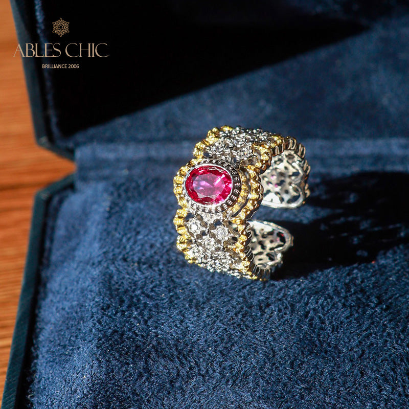 Bague florale en dentelle rubis 6048
