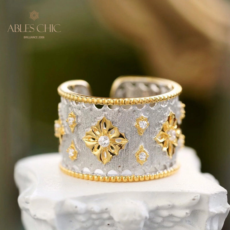 Bague ouverte riche et florale avec étoiles soyeuses 5707