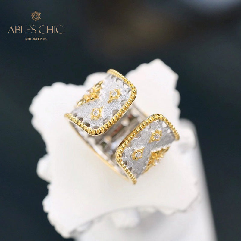 Bague ouverte riche et florale avec étoiles soyeuses 5707
