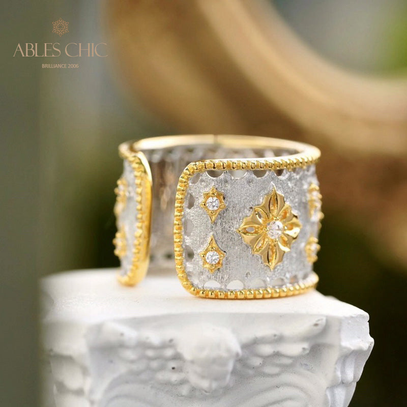Bague ouverte riche et florale avec étoiles soyeuses 5707