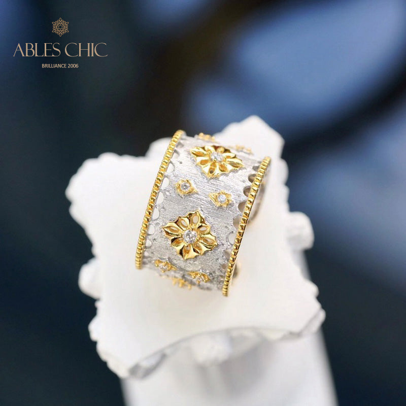 Bague ouverte riche et florale avec étoiles soyeuses 5707