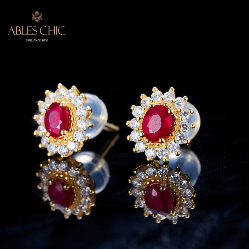 Boucles d'oreilles florales rubis naturel 5816