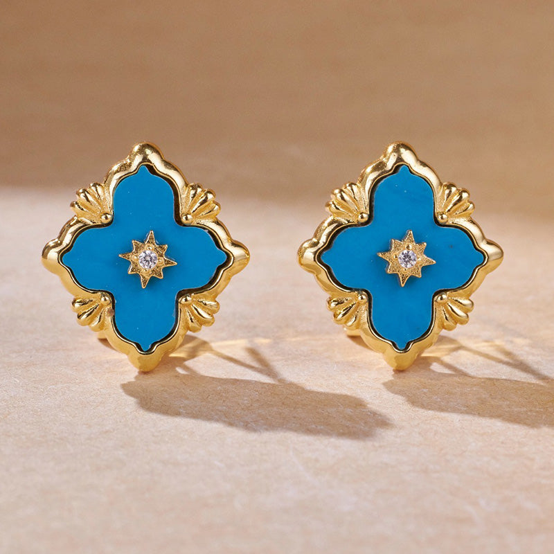 Boucles d'oreilles malachite trèfle turquoise 5789