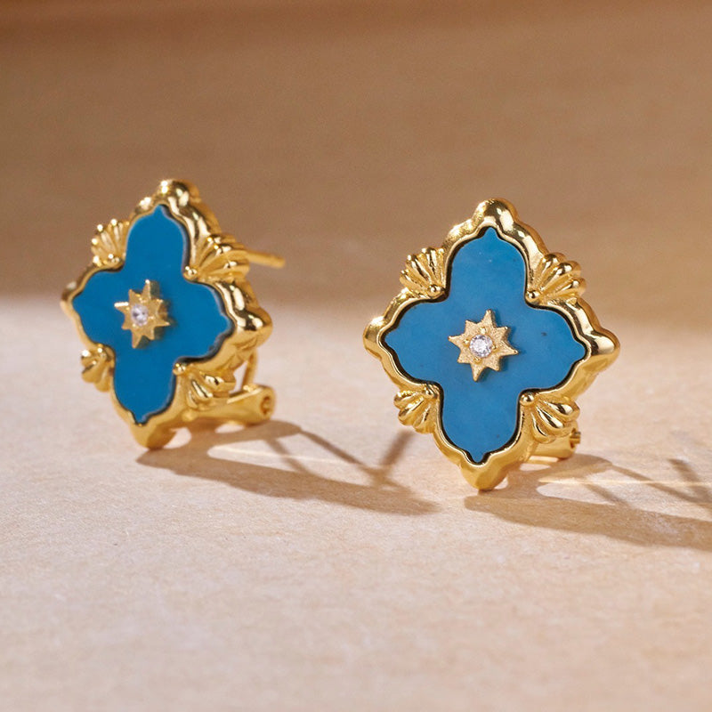 Boucles d'oreilles malachite trèfle turquoise 5789