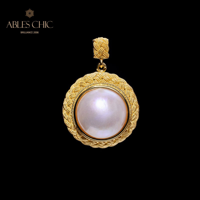 Solitaire Mabe Perle Tressée Pendentif 5939