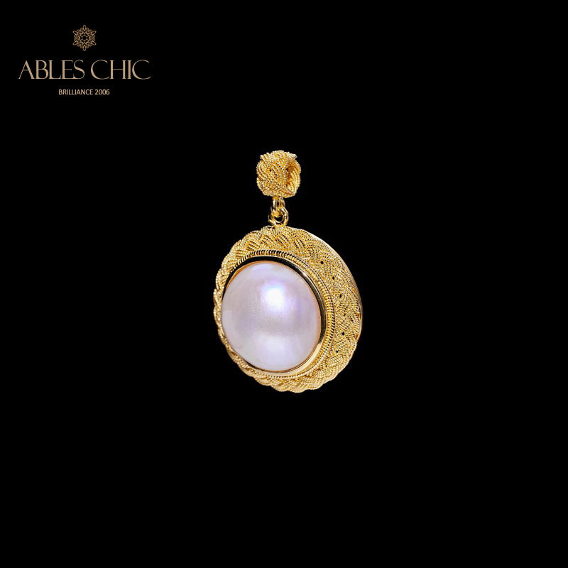 Solitaire Mabe Perle Tressée Pendentif 5939
