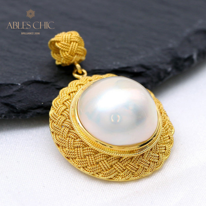 Solitaire Mabe Perle Tressée Pendentif 5939