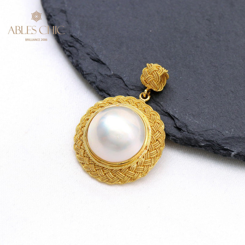 Solitaire Mabe Perle Tressée Pendentif 5939