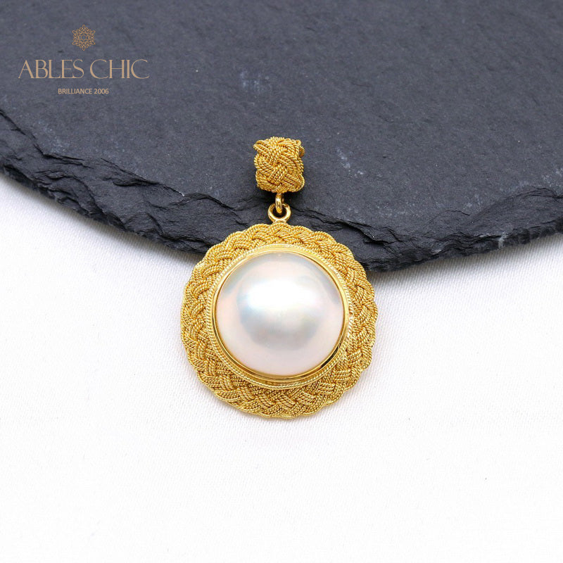 Solitaire Mabe Perle Tressée Pendentif 5939