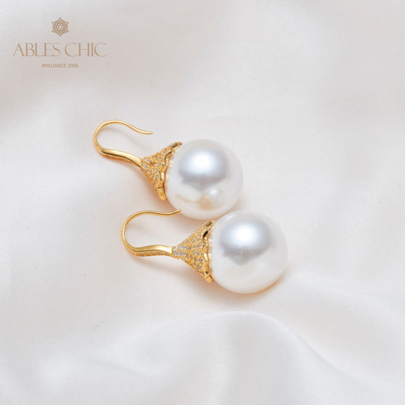 Boucle d'oreille en perles de coquille florale 5785
