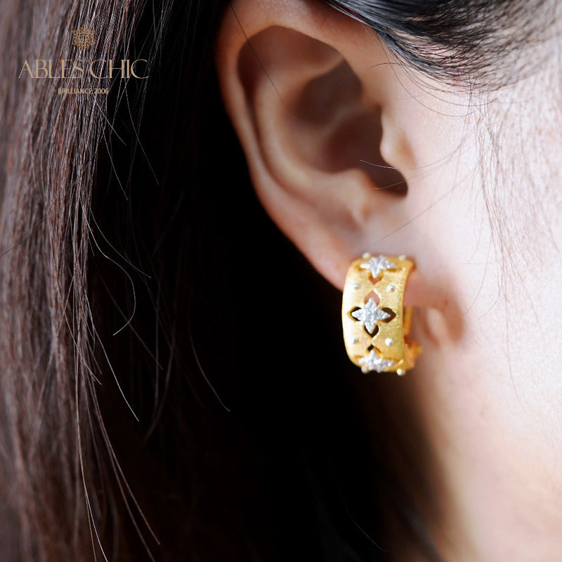 Boucles d'oreilles créoles trèfles CZ 5151