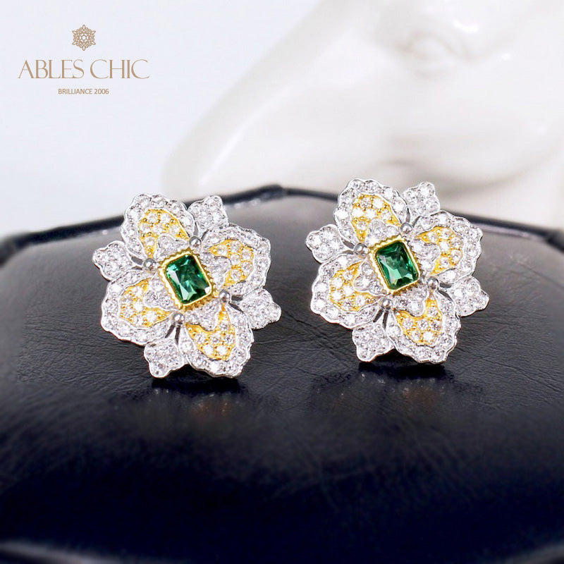 Boucles d'oreilles fleur de trèfle émeraude 5150