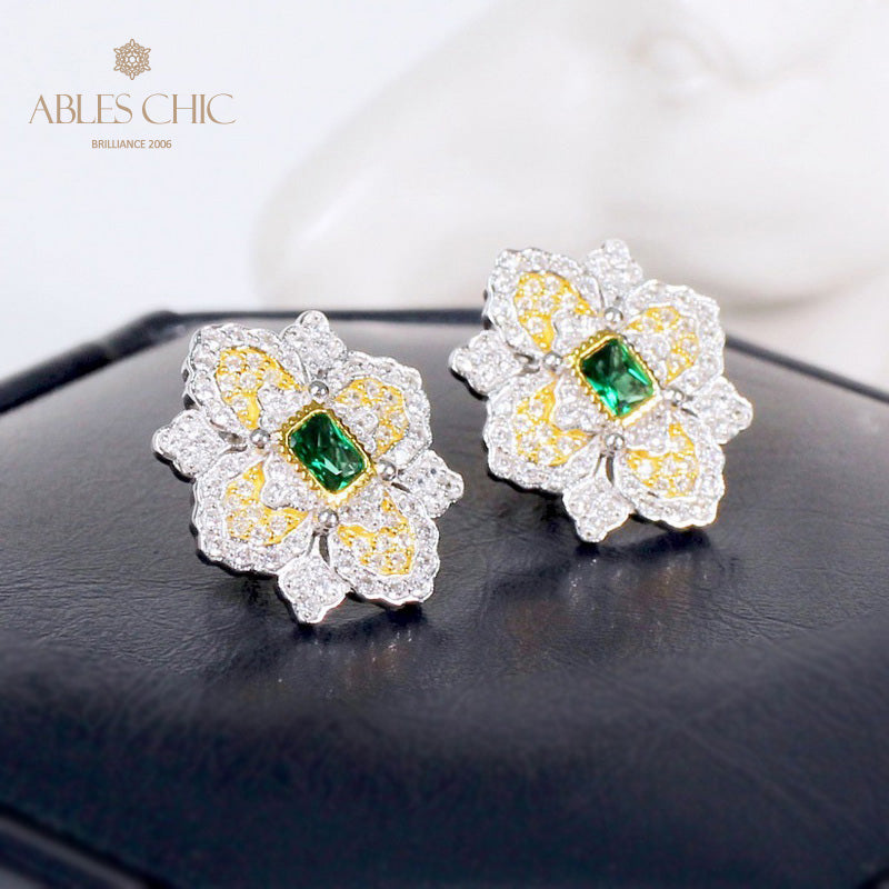 Boucles d'oreilles fleur de trèfle émeraude 5150