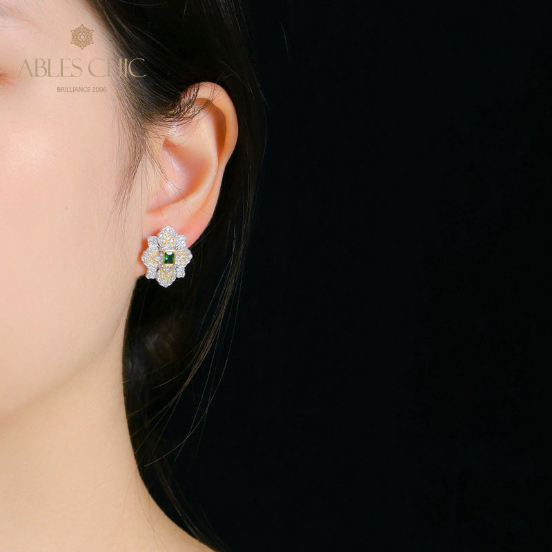 Boucles d'oreilles fleur de trèfle émeraude 5150