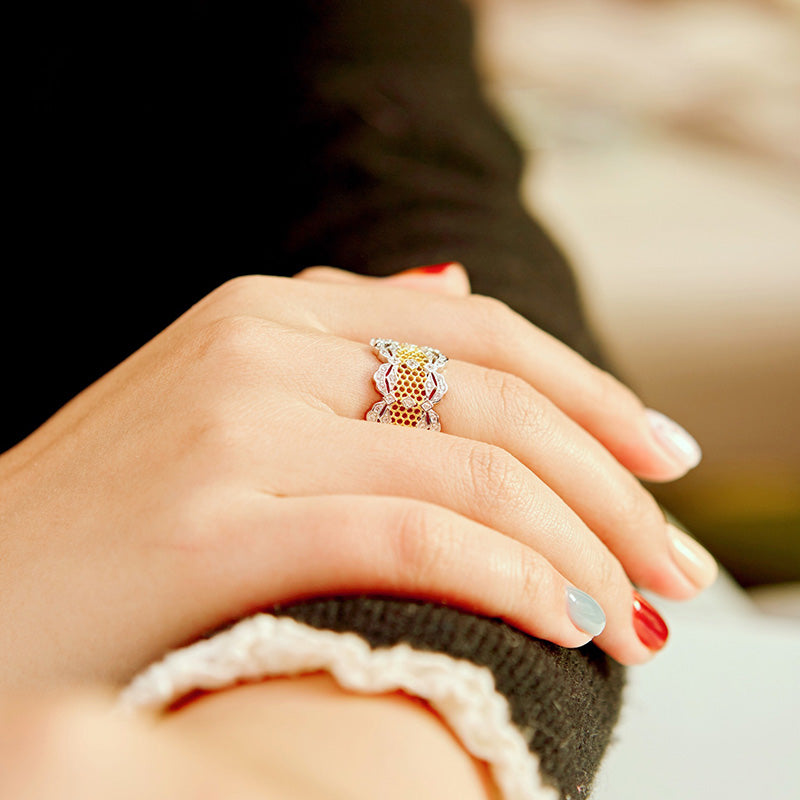 Bague ouverte en dentelle de pétales de rose aérées 5812