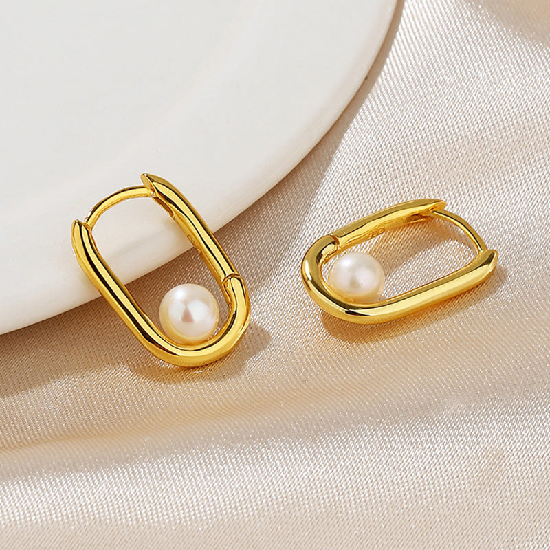 Boucles d'oreilles créoles en U avec perles d'eau douce PE1013