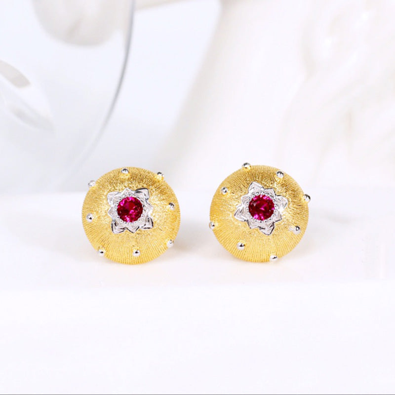 Boucles d'oreilles pierres précieuses florales en soie 5083
