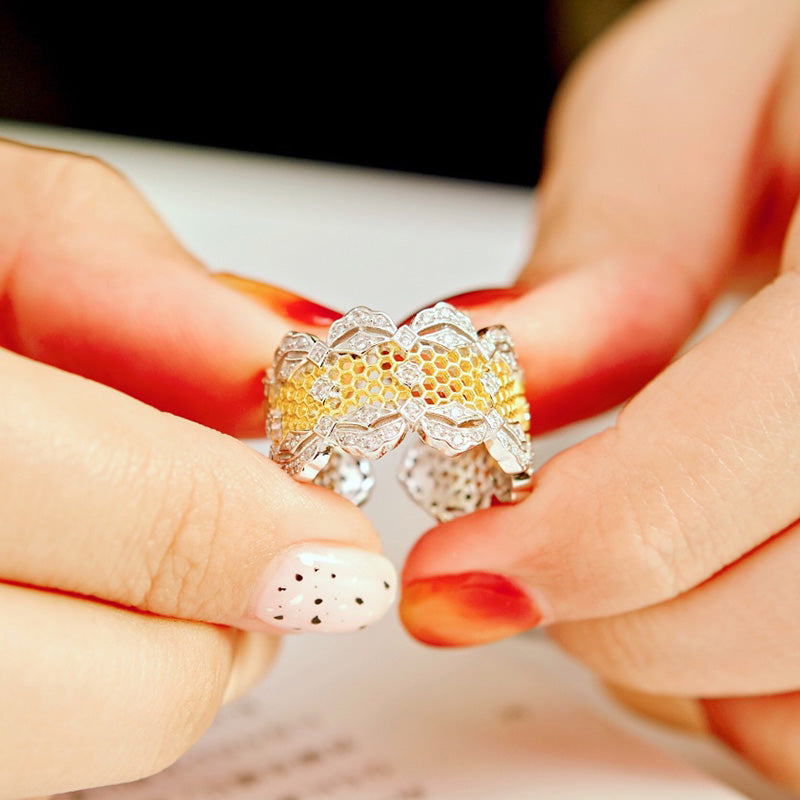 Bague ouverte en dentelle de pétales de rose aérées 5812
